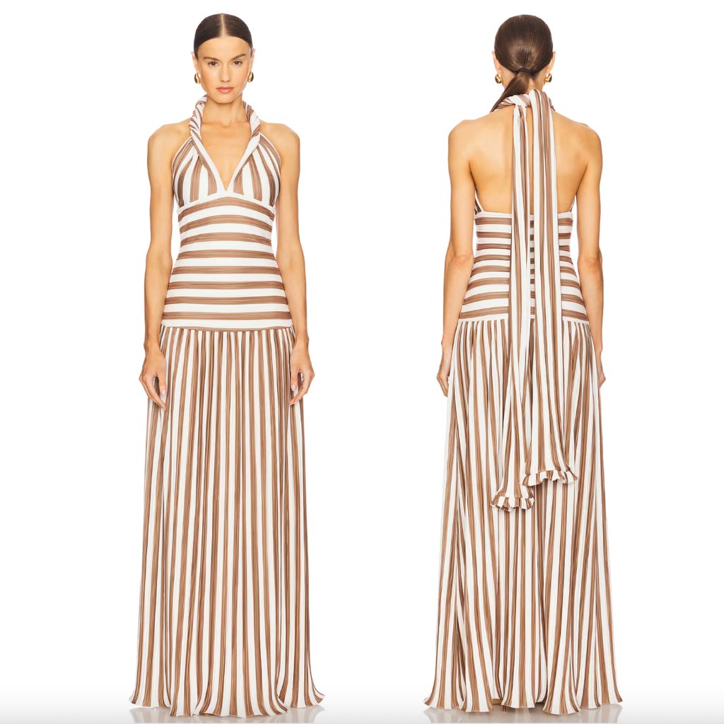 New Mayle Vasquez Eco Maxi Dress In Mocha Brown & Off White Sundress Halter